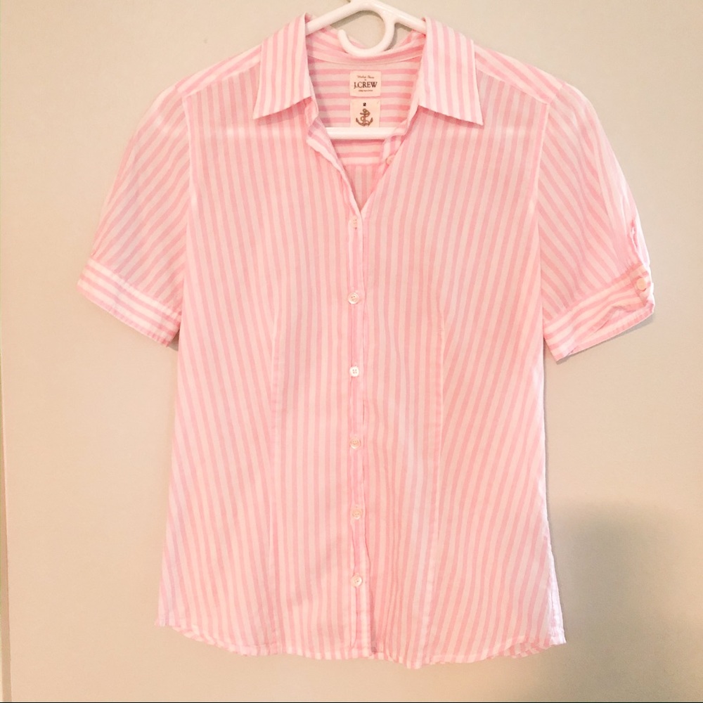 J. Crew Lightweight Pink Striped Button-Down Top